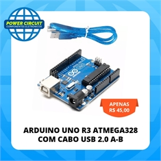 PLACA UNO R3 ATMEGA328 COM CABO USB 2.0 A-B PARA ERDUINO - Código:7924